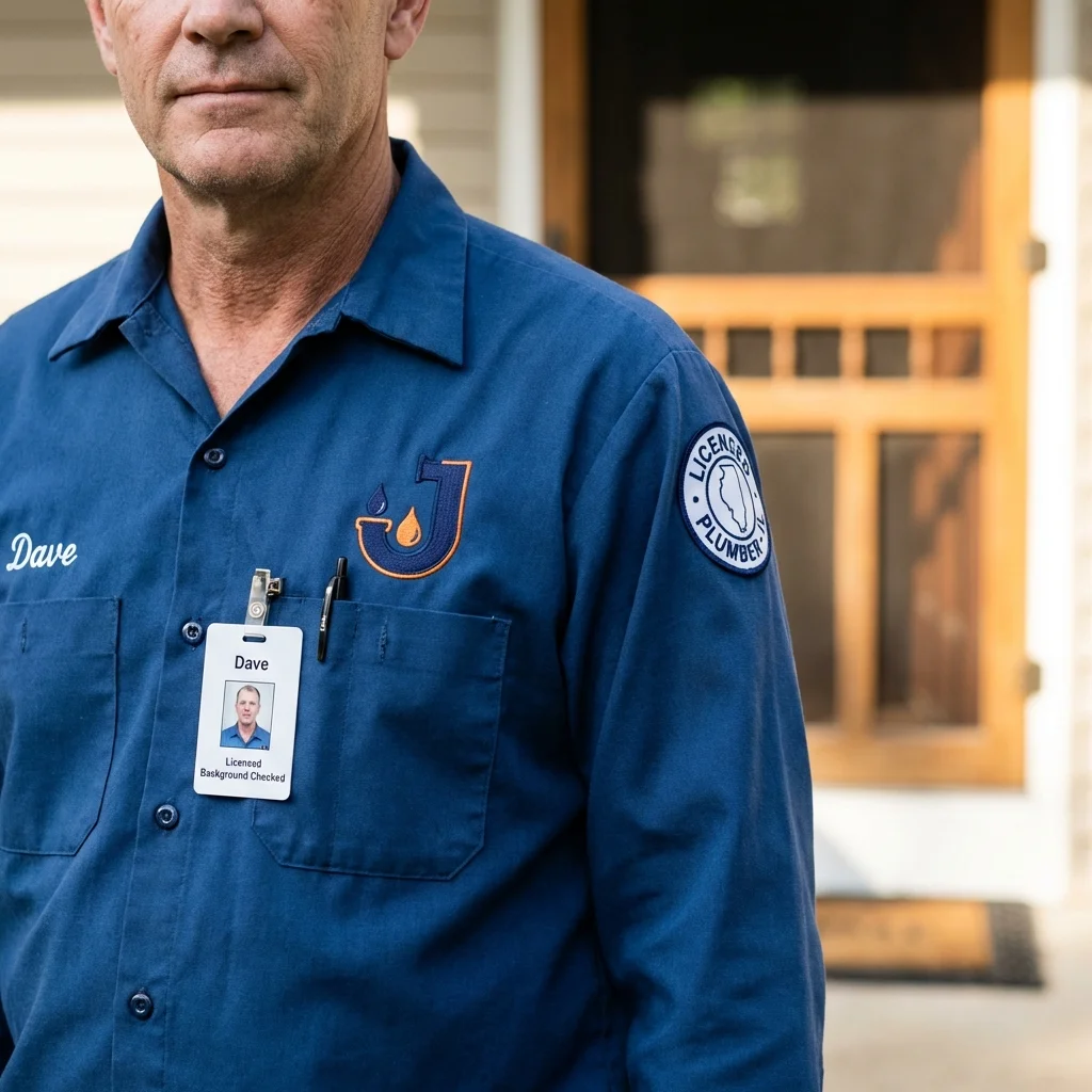 Licensed plumber showing ID badge in East Pittsburgh, PA