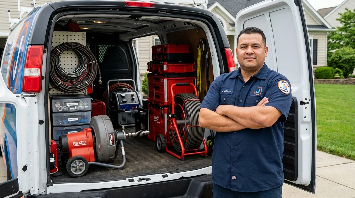 Professional drain cleaning equipment and Johns Plumbing LLC plumber in East Pittsburgh