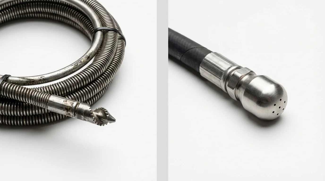 Drain snake cable and hydro jetting nozzle used for drain cleaning in East Pittsburgh, PA