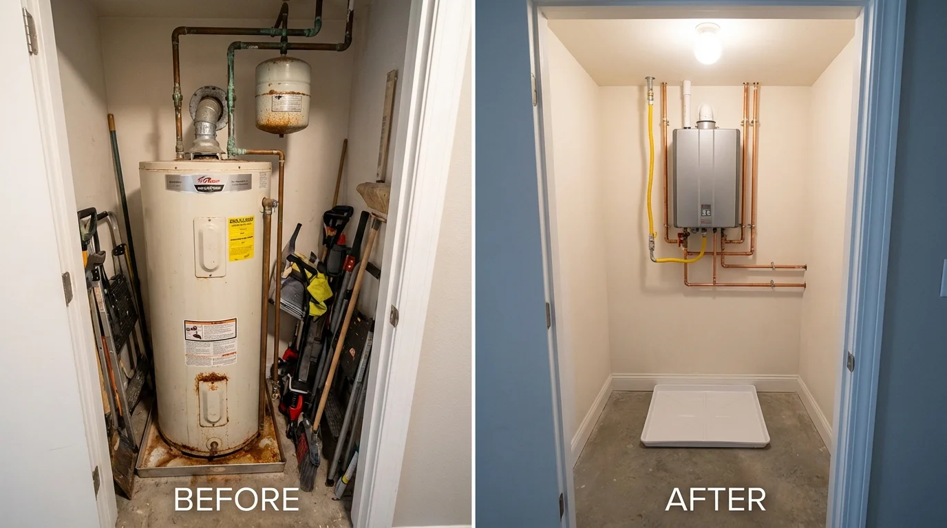 Tank water heater versus wall-mounted tankless unit comparison for East Pittsburgh, PA homeowners